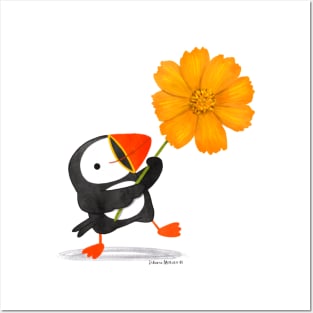 Puffin and Yellow Flower Posters and Art